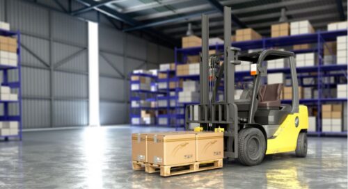 Equipment rental items in a warehouse